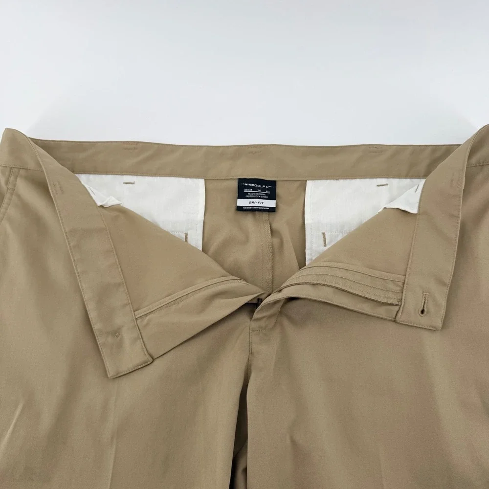 Nike Golf Dri-FIT Flat Front Pants Performance Khaki Tan 38x29 Mens Trousers